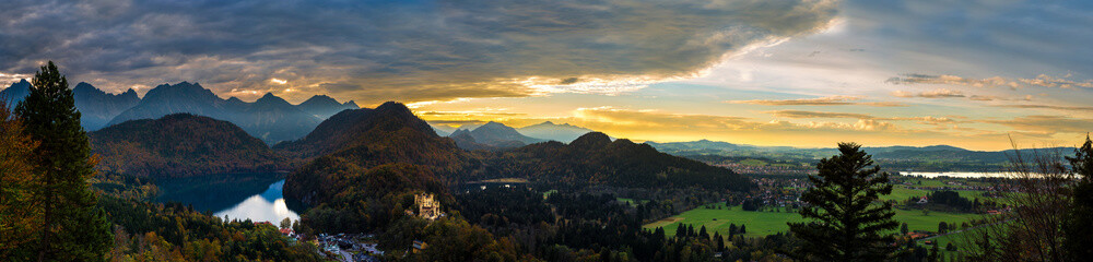 Alps and lakes at sunset in Germany
