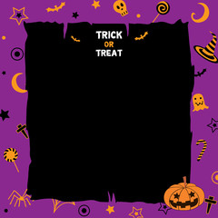 Halloween card purple pattern frame with pumpkin