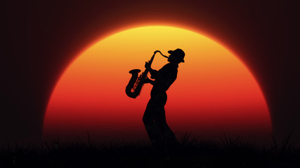Man playing on saxophone - obrazy, fototapety, plakaty