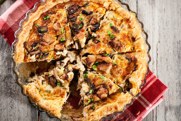 Slice of tart with chicken amd mushrooms