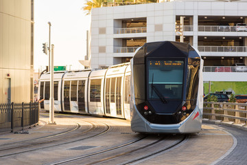 Obraz premium New modern tram in Dubai, UAE