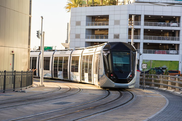 New modern tram in Dubai, UAE