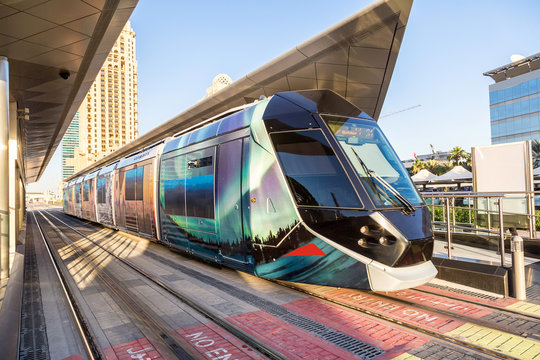 New Modern Tram In Dubai, UAE