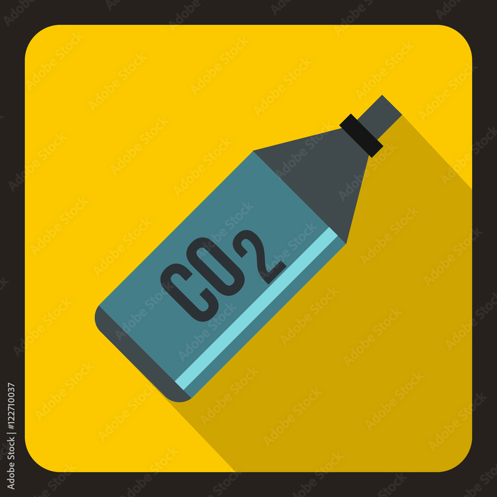 Poster co2 bottle icon in flat style on a yelllow background vector illustration
