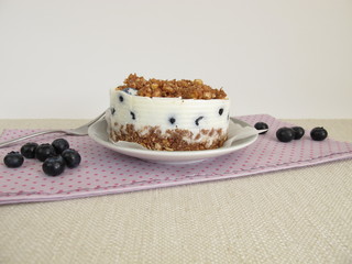 Kleine Blaubeer-Joghurt Torte ohne Backen mit Kekskrümelboden, Joghurt und Streuseln
