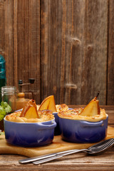 Pears baked in puff pastry with blue cheese and walnuts