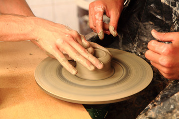 working on spinning wheel