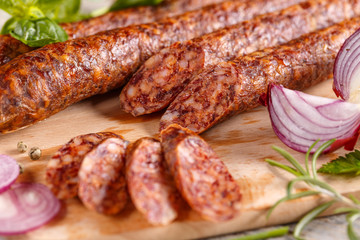 Slices of pork salami