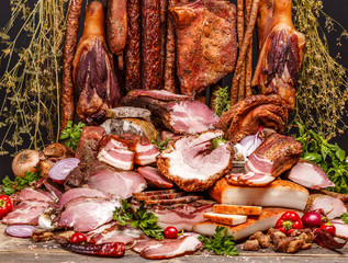 Various smoked pork meat