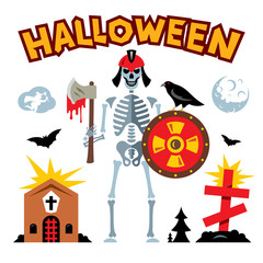 Vector Halloween graveyard Cartoon Illustration.