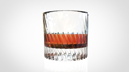 Glass of scotch whiskey on a white background. 3d illustration.