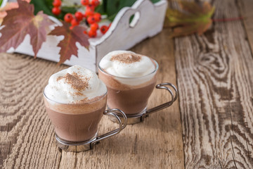 Homemade cinnamon and spice hot cocoa with whipped cream
