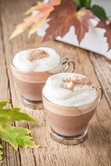 Homemade cinnamon and spice hot cocoa with whipped cream