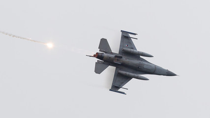 LEEUWARDEN, THE NETHERLANDS - JUN 11, 2016: Dutch F-16 fighter j