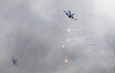LEEUWARDEN, THE NETHERLANDS - JUN 11, 2016: Dutch F-16 fighter j