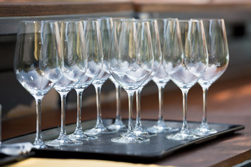 Wine glasses on the table in the restaurant