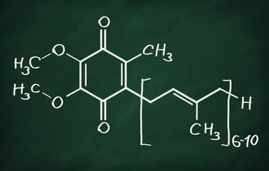 Structural model of Coenzyme Q10 on the blackboard.