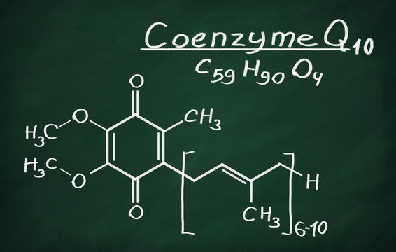 Structural model of Coenzyme Q10 on the blackboard.