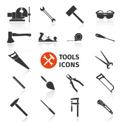 Set of black construction tools icons for working around the house and in the garden - vector illustration