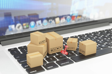 3d rendering Cardboard boxes on notebook