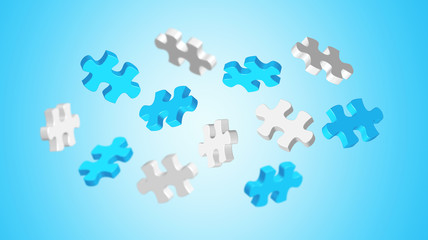 Grey and blue puzzle pieces '3D rendering'