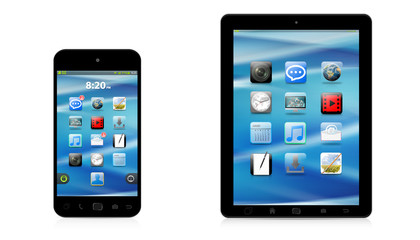 Modern digital phone and tablet on white background 3D rendering