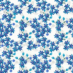 Seamless pattern with blue flowers