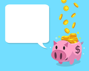 Cartoon pink piggy bank with white speech bubble