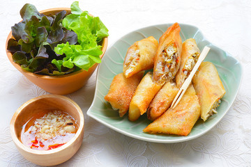 Crispy golden fried vegetable spring rolls
