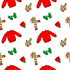vector illustration seamless pattern set of autumn and winter clothing