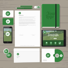 Corporate identity vector mockup with basic stationery set. Easy editable global colors & logo in symbols.