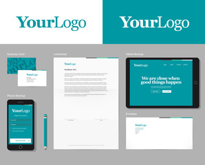 Corporate identity vector mockup with basic stationery set. Easy editable global colors & logo in symbols. - 122719082