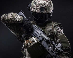 Russian armed forces on black background