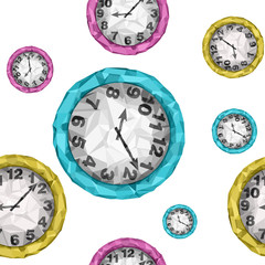 Blue, pink and yellow clocks