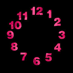  Isolated pink numbers of clock.