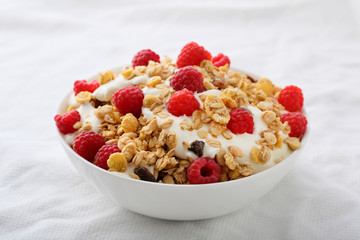 Raspberry granola with yogurt