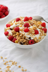 Raspberry breakfast with yogurt