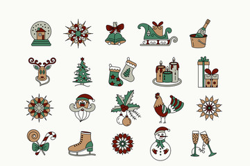 Christmas thin line icons set.