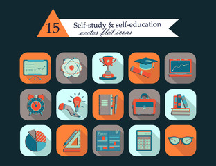 Self study and education themed icons set.