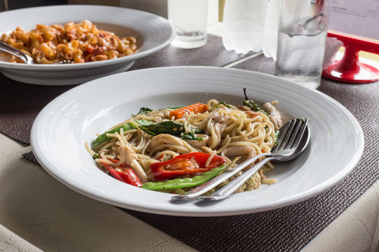 Spicy Spagetti in white dish,Thailand food