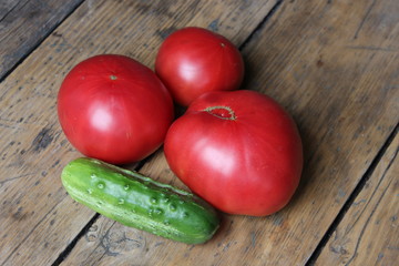 Tomato and cucumber on the boards
