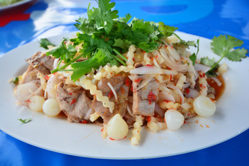 spicy pork salad with mixed vegetable,Thai styled food