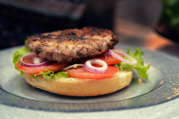 Have added deep fried cutlet in hamburger. Cooking burger concept