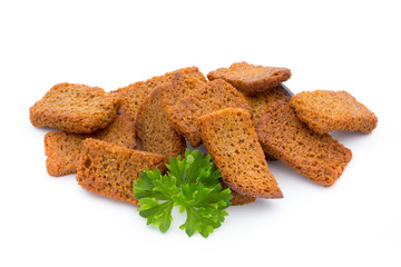 Bread croutons isolated on a white background.