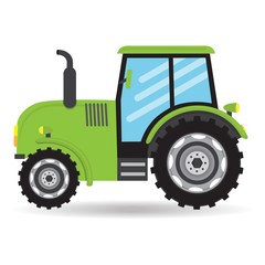 cartoon green flat vector Tractor vehicle farm icon on white background
