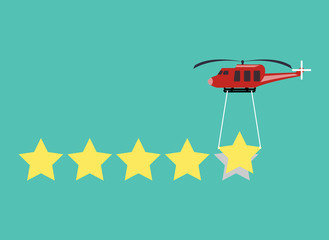 copter with transporting items rating stars. Flat design