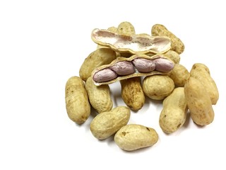 peanuts or groundnuts in shells or peeled. peanuts or groundnuts in shells or peeled on isolated on white background