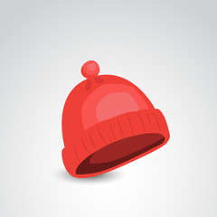 Red, wool, knit, winter hat vector icon. 