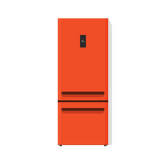 Orange fridge vector illustration isolated on white background, flat cartoon kitchen freezer with closed door