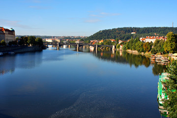 Fototapeta na wymiar Prague, Czech Republic panorama with historic Charles Bridge and Vltava river